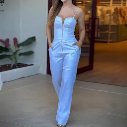 Aurelia – Sky blue jumpsuit with front zipper