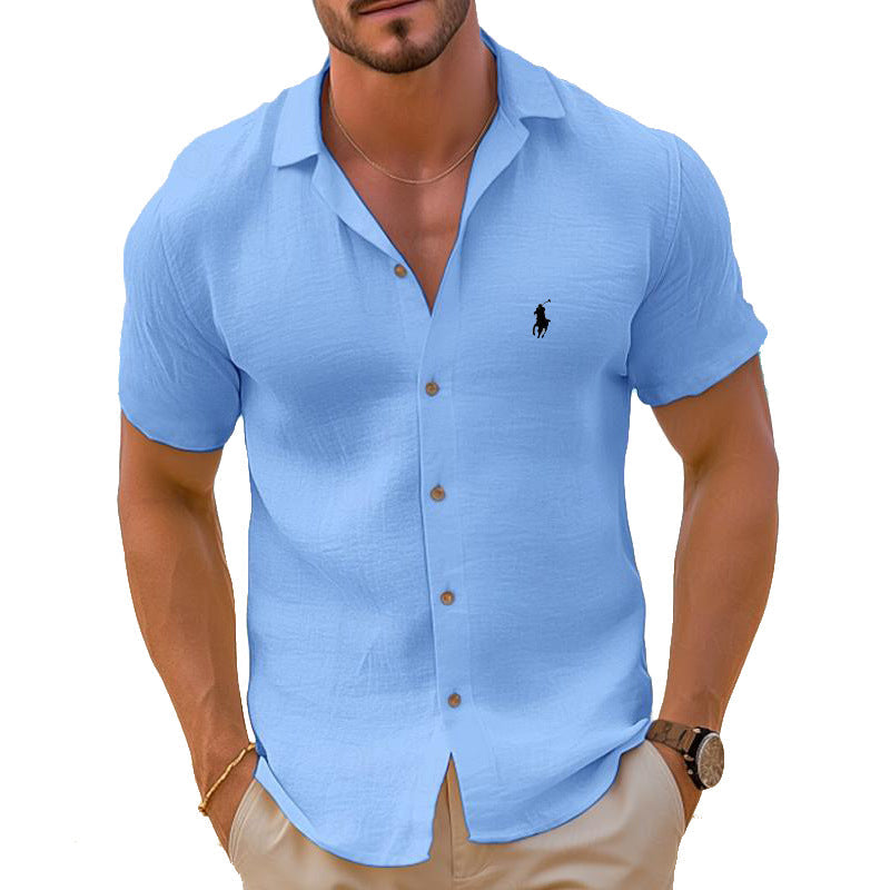 Men's Short Sleeve Shirt Made of Lightweight Linen Blend Velina Moda