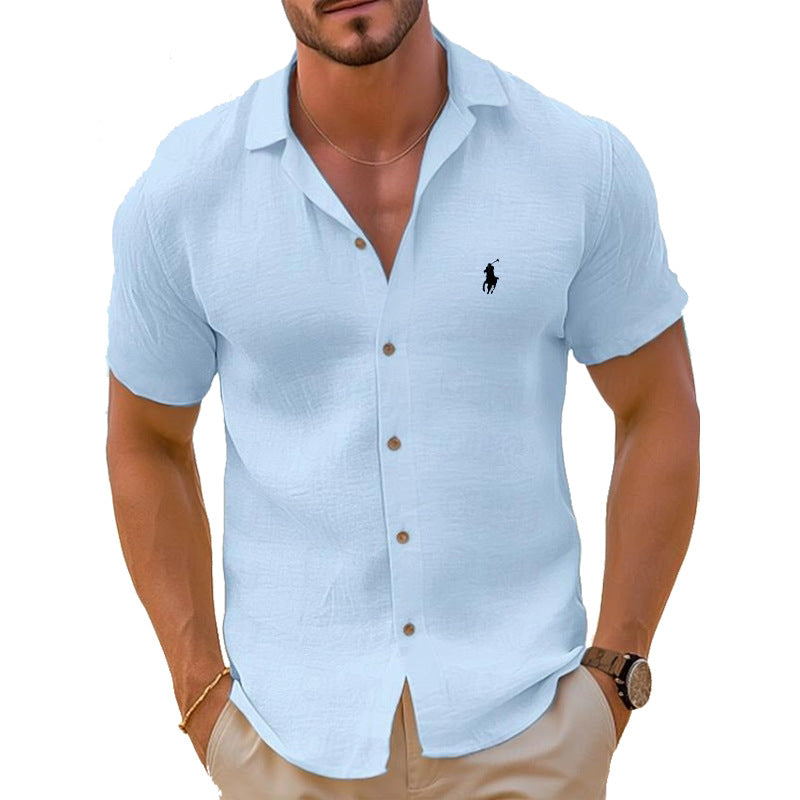 Men's Short Sleeve Shirt Made of Lightweight Linen Blend Velina Moda
