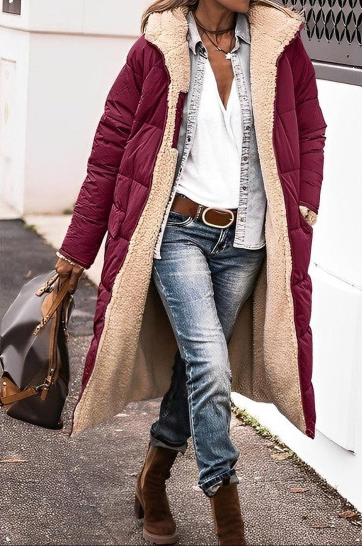 Velina Moda | Long Women's Coat Winter - Teddy Lining