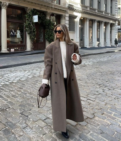 Velina Moda | Women’s jacket - Long trench coat with lapel collar