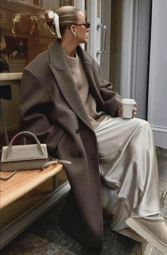 Velina Moda | Women’s jacket - Long trench coat with lapel collar