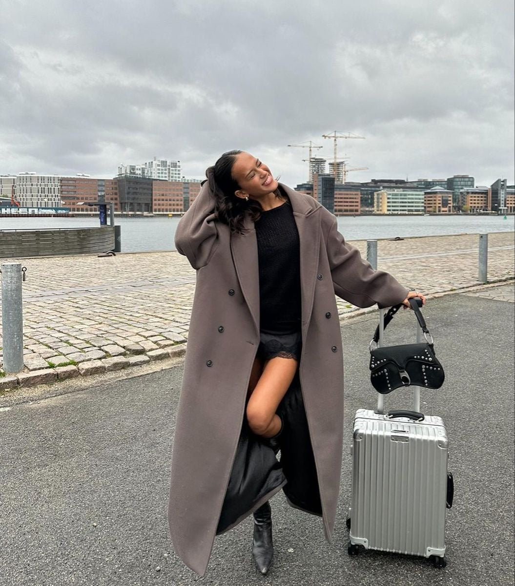 Velina Moda | Women’s jacket - Long trench coat with lapel collar