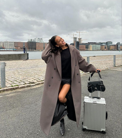 Velina Moda | Women’s jacket - Long trench coat with lapel collar
