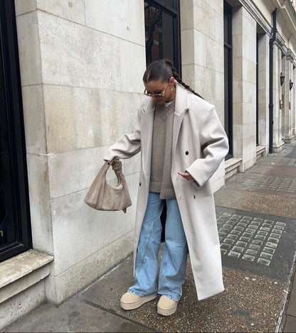 Velina Moda | Women’s jacket - Long trench coat with lapel collar