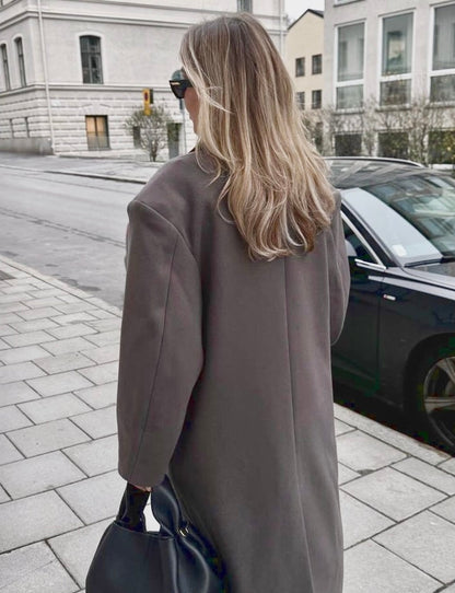 Velina Moda | Women’s jacket - Long trench coat with lapel collar