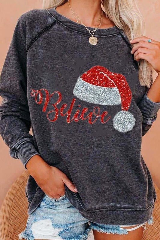 Velina Moda | Gray Sweatshirt Women Festive Christmas Print