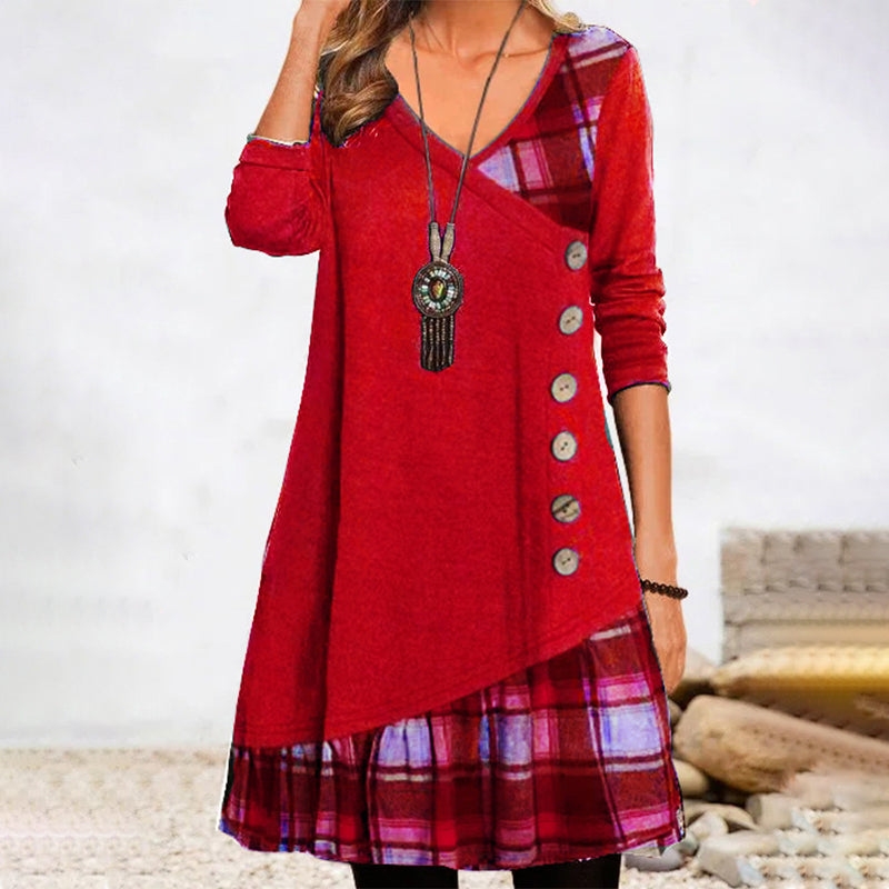 Long-sleeved plaid dress