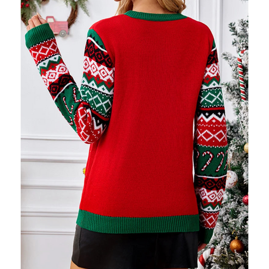 Velina Moda | Knitted Christmas Sweater with Cat Motif Women's Fashion