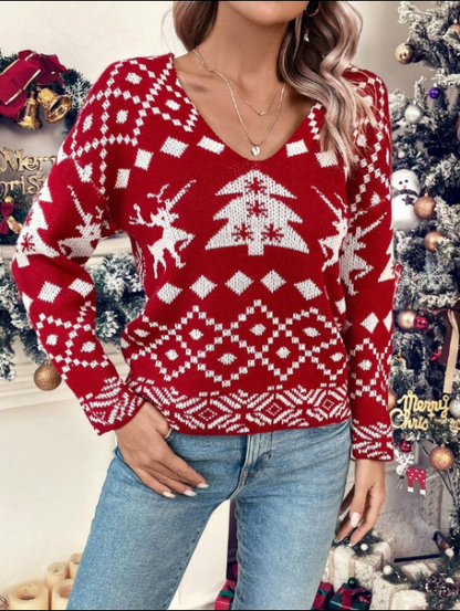 Velina Moda | Christmas Knit Sweater Women with Norwegian Pattern Stupid Christmas Knit Sweater