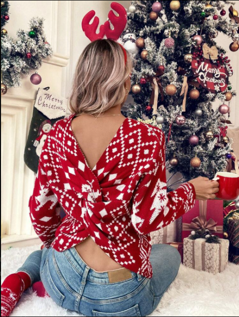 Velina Moda | Christmas Knit Sweater Women with Norwegian Pattern Stupid Christmas Knit Sweater