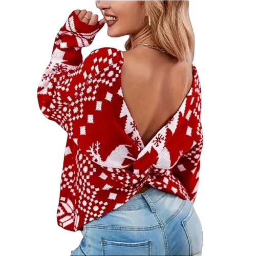 Velina Moda | Christmas Knit Sweater Women with Norwegian Pattern Stupid Christmas Knit Sweater