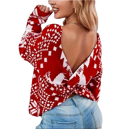 Velina Moda | Christmas Knit Sweater Women with Norwegian Pattern Stupid Christmas Knit Sweater
