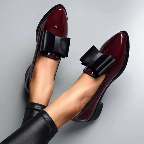 Patent Leather Loafers with Decorative Bow
