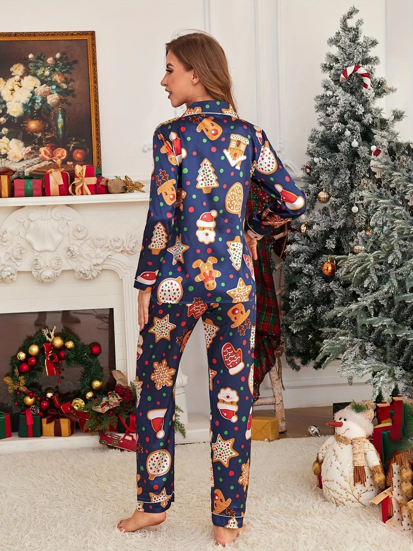 Velina Moda | Cozy Christmas Cookie Print Long Sleeve Pajama Unisex