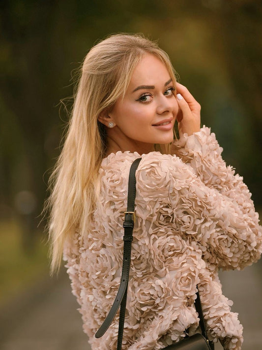 Velina Moda | Textured Cropped Jacket with Long Sleeves