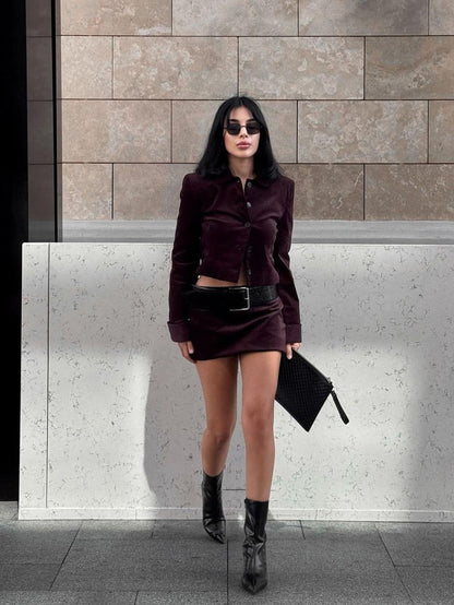Velina Moda | Jacket & Short Skirt with Belt Coordination Set
