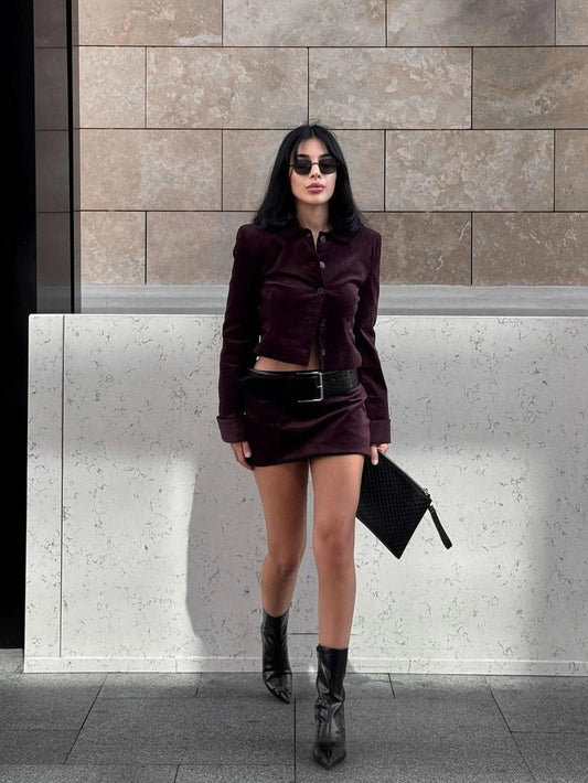 Velina Moda | Jacket & Short Skirt with Belt Coordination Set