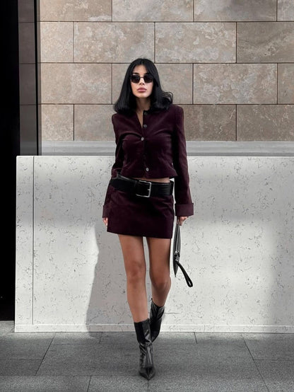 Velina Moda | Jacket & Short Skirt with Belt Coordination Set