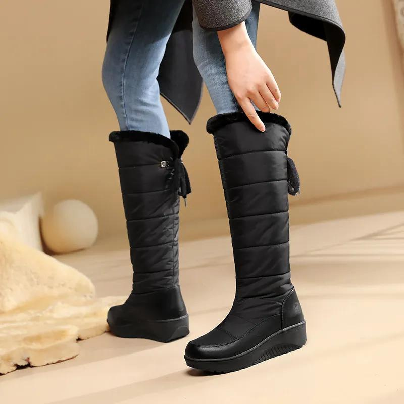 Velina Moda | Women's knee-length winter boots with warm fur lining