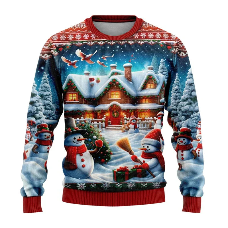 Velina Moda | Christmas Sweater - Unisex 3D Snowman & Santa Design with Comfortable Fit