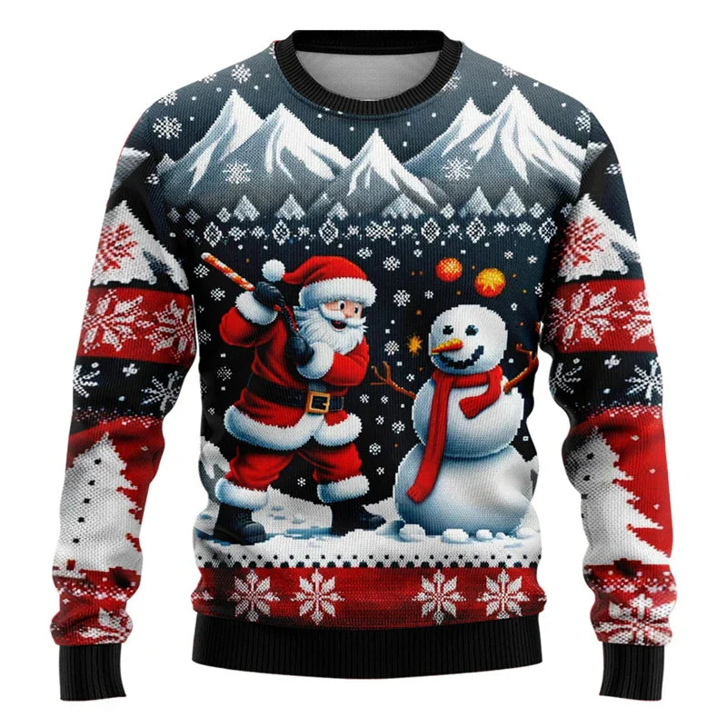 Velina Moda | Christmas Sweater - Unisex 3D Snowman & Santa Design with Comfortable Fit