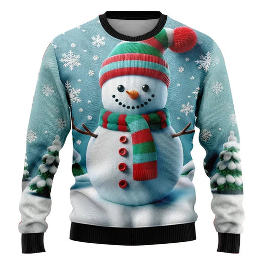 Velina Moda | Christmas Sweater - Unisex 3D Snowman & Santa Design with Comfortable Fit