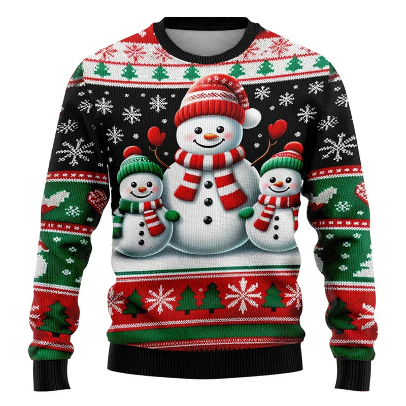 Velina Moda | Christmas Sweater - Unisex 3D Snowman & Santa Design with Comfortable Fit
