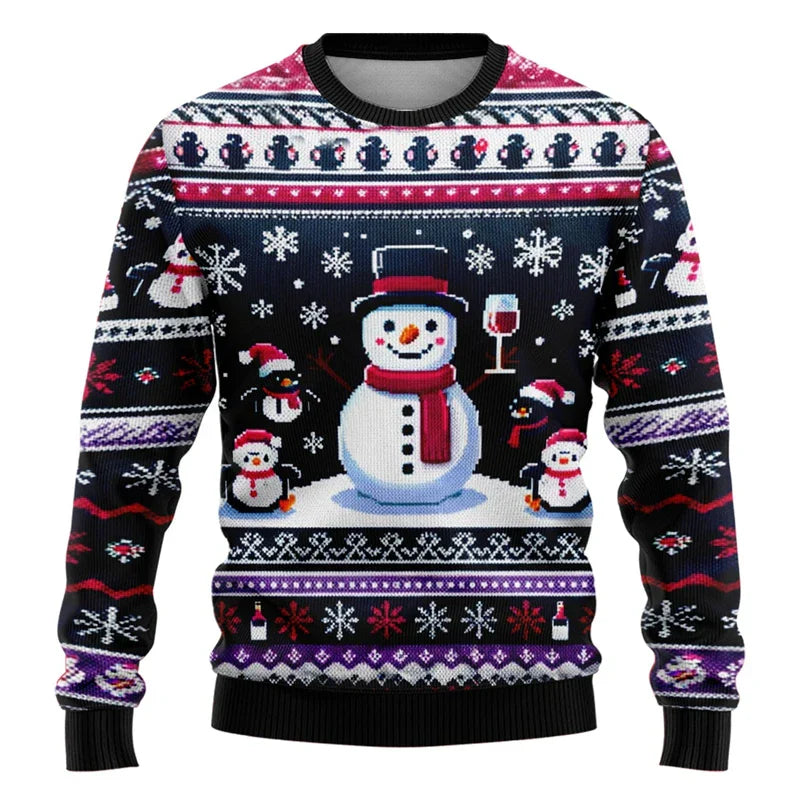 Velina Moda | Christmas Sweater - Unisex 3D Snowman & Santa Design with Comfortable Fit