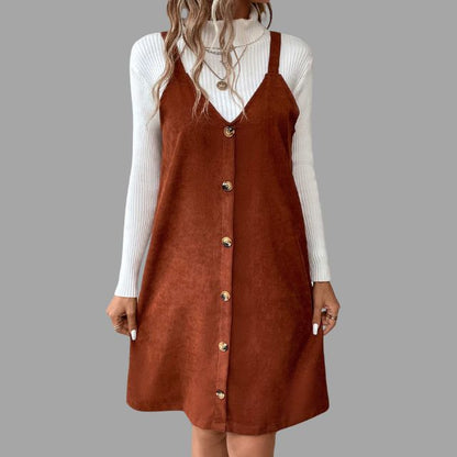 Lace-up dress with straps, V-neck and button details