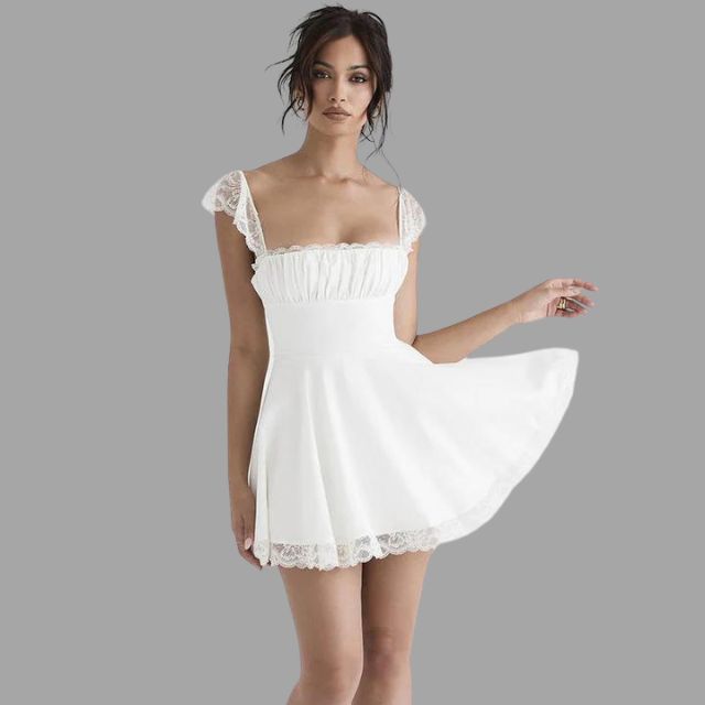 Dress with lace and flowing skirt