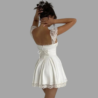 Dress with lace and flowing skirt