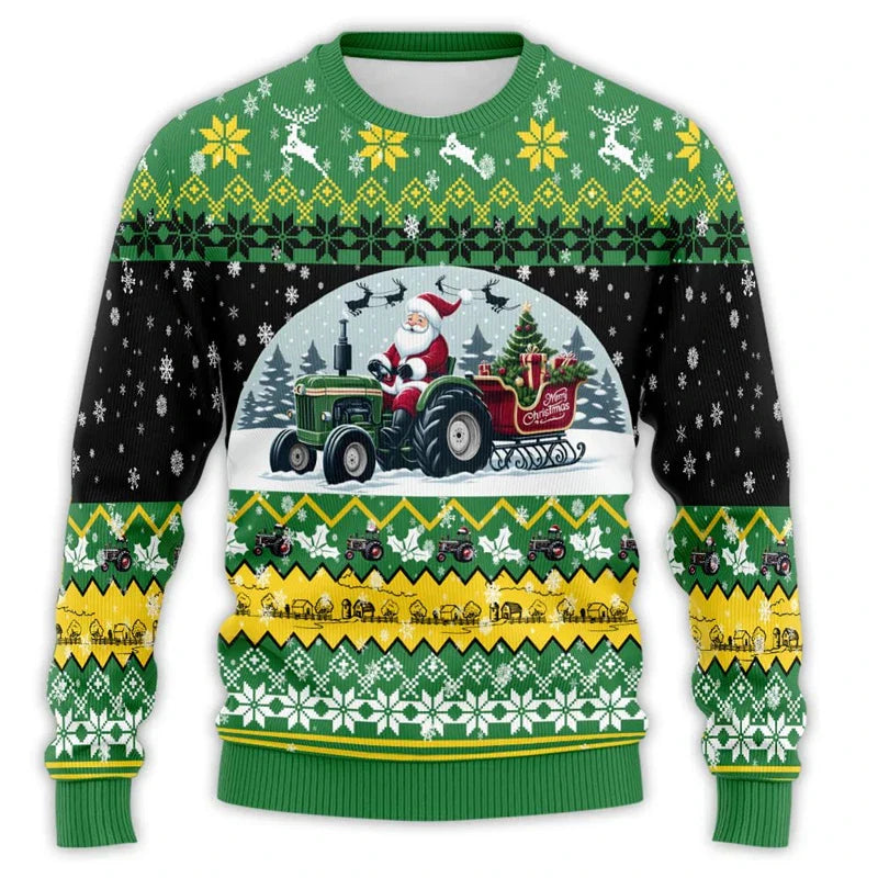 Velina Moda | Christmas sweater with tractor print - Comfortable & festive men's cotton sweater
