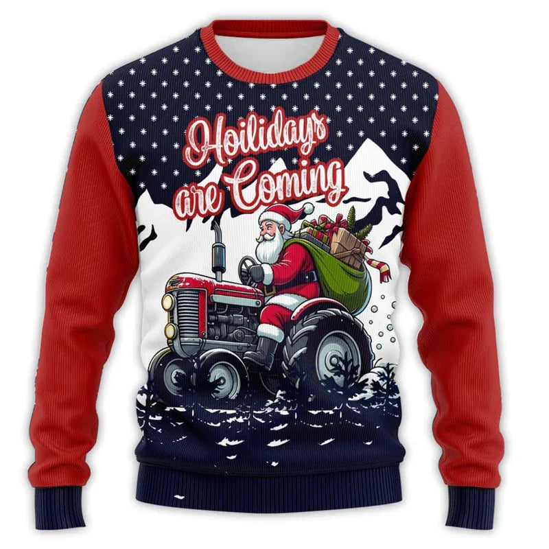 Velina Moda | Christmas sweater with tractor print - Comfortable & festive men's cotton sweater