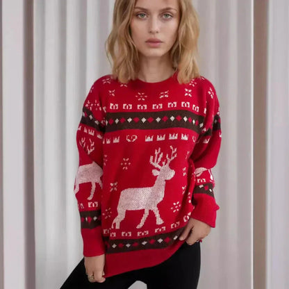 Velina Moda | Defective Christmas Tree Knitted Women's Sweater with Reindeer