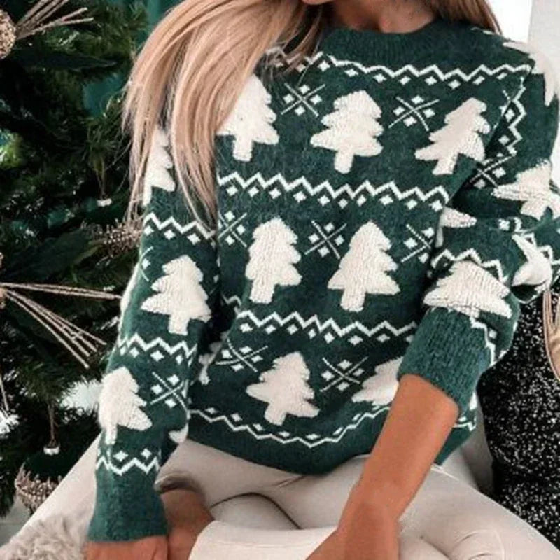 Velina Moda | Sweater for women with 3D Santa print - Soft & warm knitted sweater for the holidays