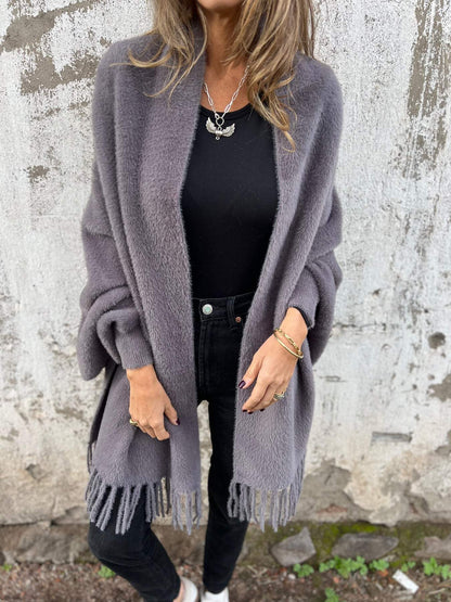 Velina Moda | Women's jacket with fringes - Long women's jacket winter