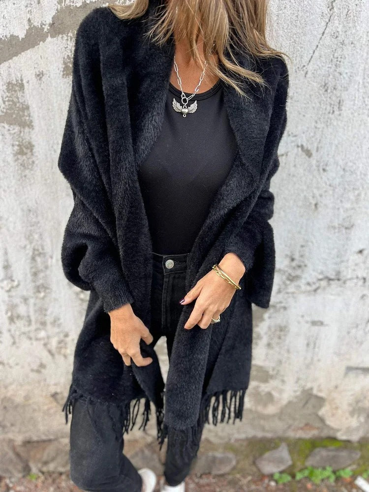 Velina Moda | Women's jacket with fringes - Long women's jacket winter