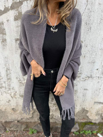 Velina Moda | Women's jacket with fringes - Long women's jacket winter