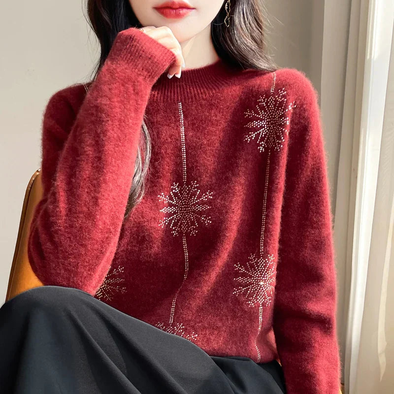 Velina Moda | Women's Sweater - Soft Knit Sweater with Stand-Up Collar & Warm Comfort for Winter