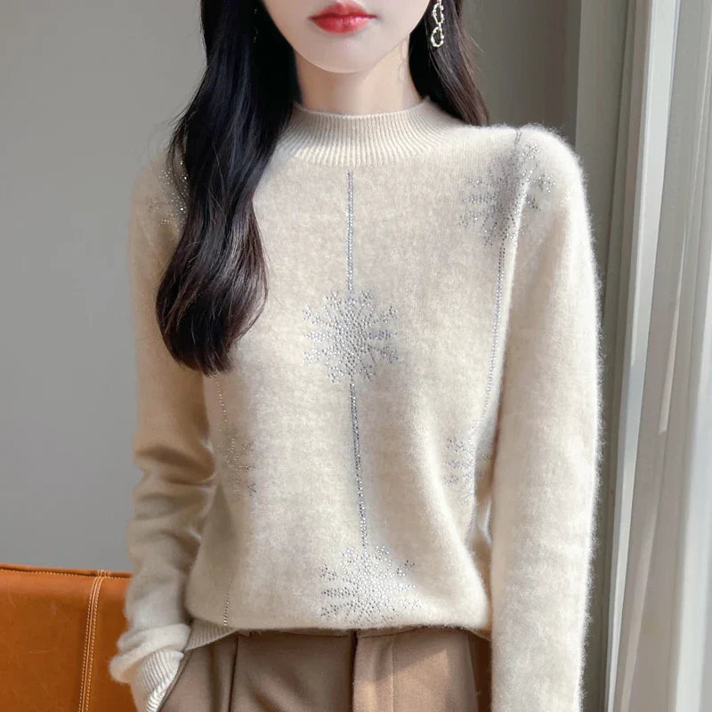Velina Moda | Women's Sweater - Soft Knit Sweater with Stand-Up Collar & Warm Comfort for Winter