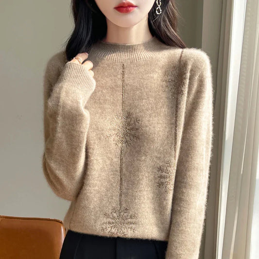 Velina Moda | Women's Sweater - Soft Knit Sweater with Stand-Up Collar & Warm Comfort for Winter