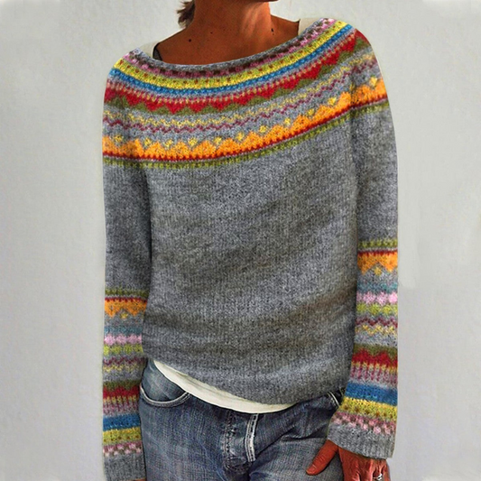 Velina Moda | Women's Sweater with Round Neck Retro Style