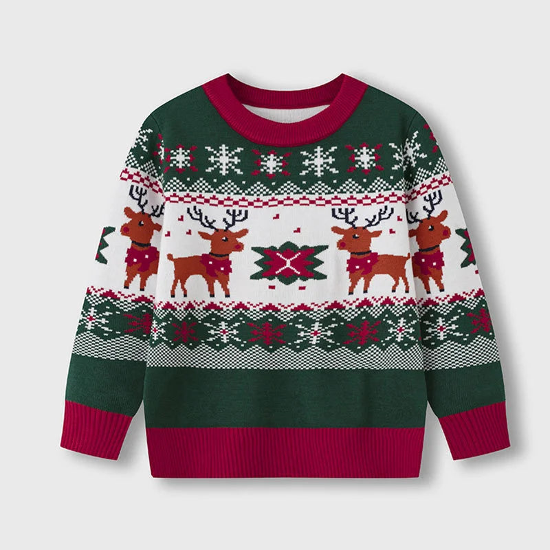 Velina Moda | Kids pullover with deer print - Soft & warm knitted pullover for boys and girls
