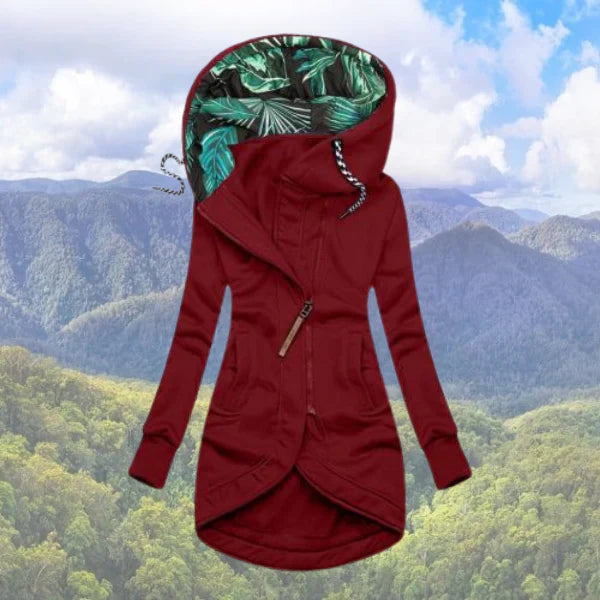 Isla - Women's long jacket with printed hood