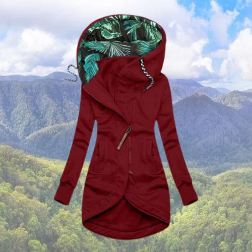 Isla - Women's long jacket with printed hood