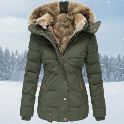 Velina Moda | Parka Women - Quilted Puffer Jacket with Faux Fur Hood