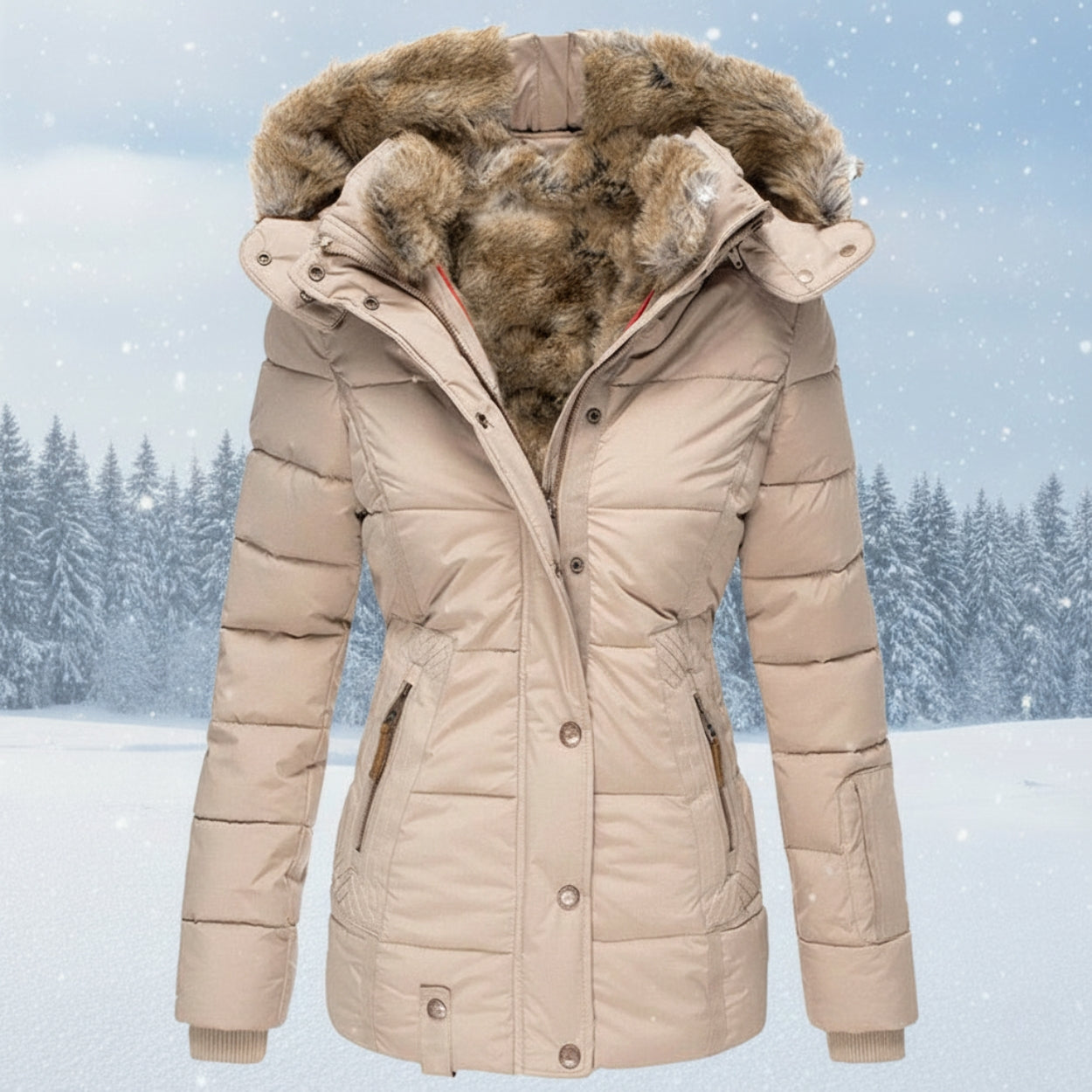 Velina Moda | Parka Women - Quilted Puffer Jacket with Faux Fur Hood