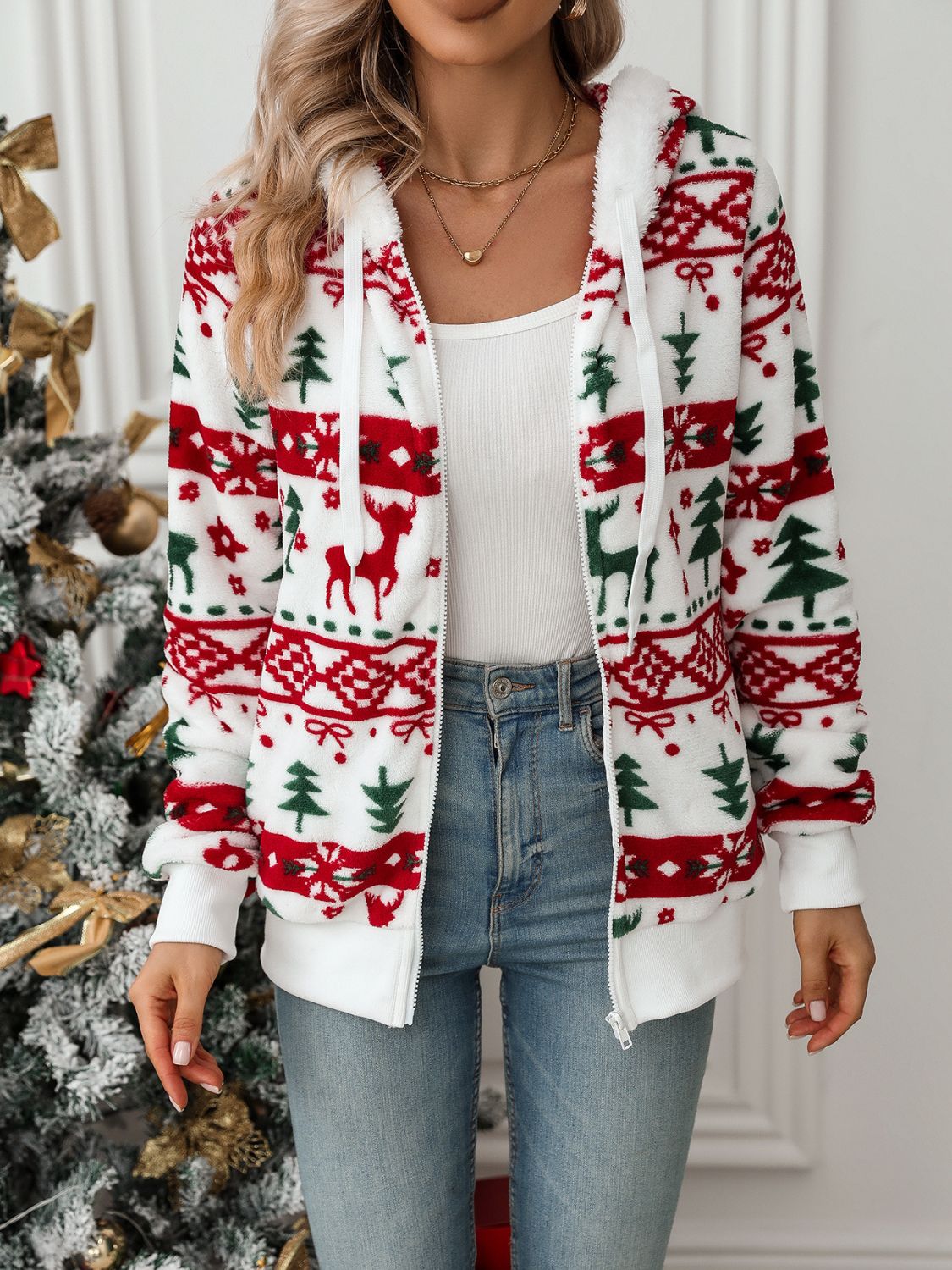 Velina Moda | Christmas Hoodie Women Knitted Reindeer Sweater