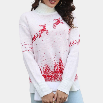 Velina Moda | Christmas Sweater Women Knit Reindeer Print Sweater